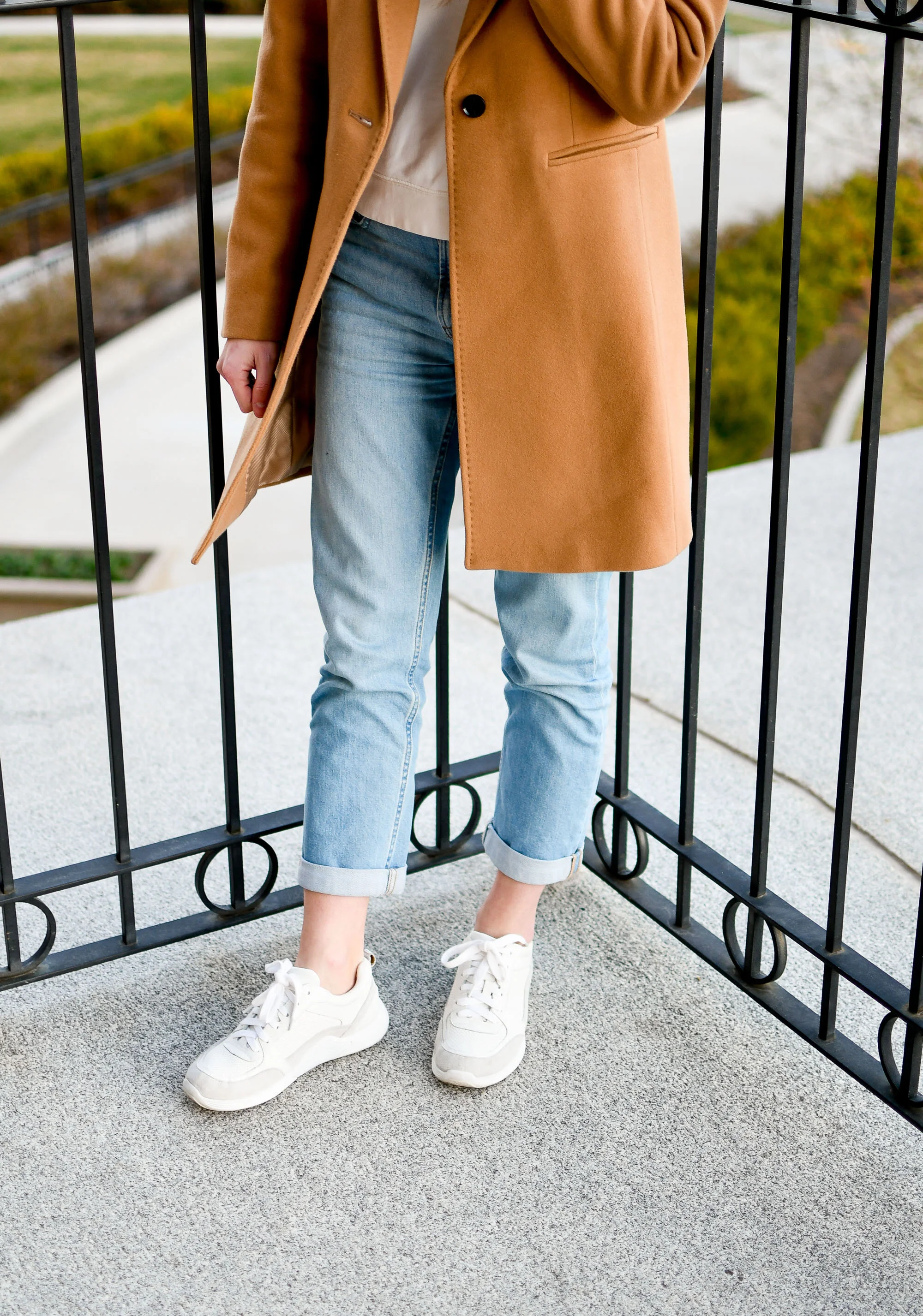 Dad jeans and white cheap sneakers
